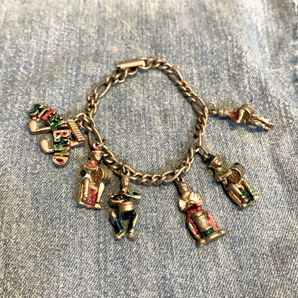Vintage Early 60’s Painted Metal Steel Band Souvenir Bracelet.